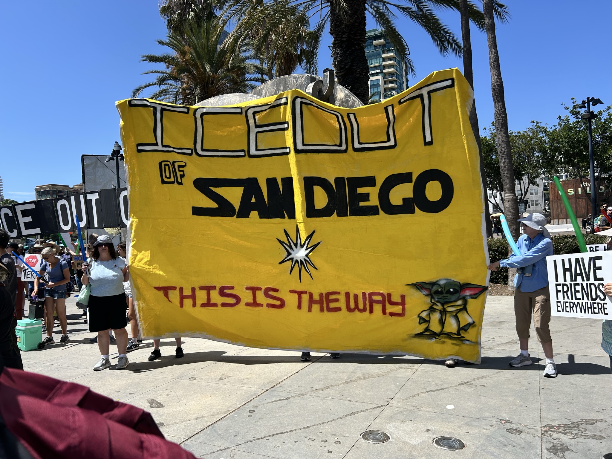 Ice Out of San Diego banner with Baby Yoda and 'This Is The Way' at Comic-Con